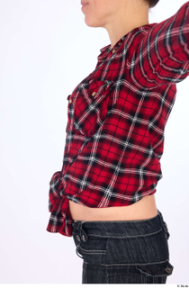 Hanane casual dressed plaid knotted flannel shirt red bra upper…